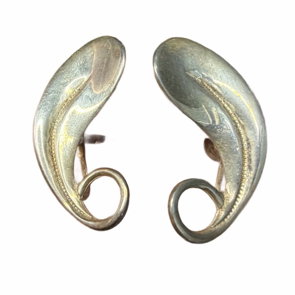 Pretty Beau Sterling Earrings - Vintage 50's-60's Screwback Swirl Design 925